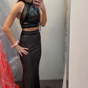 Colors silver/black two piece prom dress